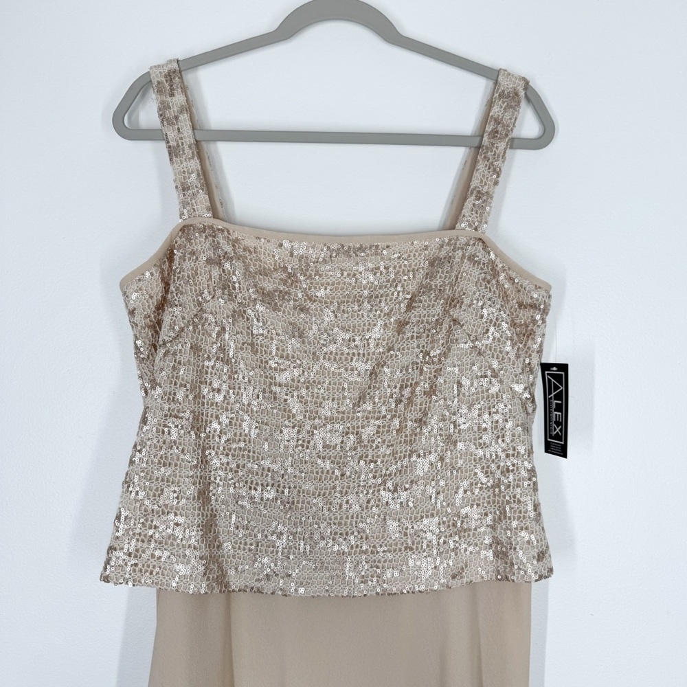 NWT Alex Evenings Champagne Cream Tank Dress w/ Lace Sequin Cardigan Women’s 14 - Picture 7 of 13